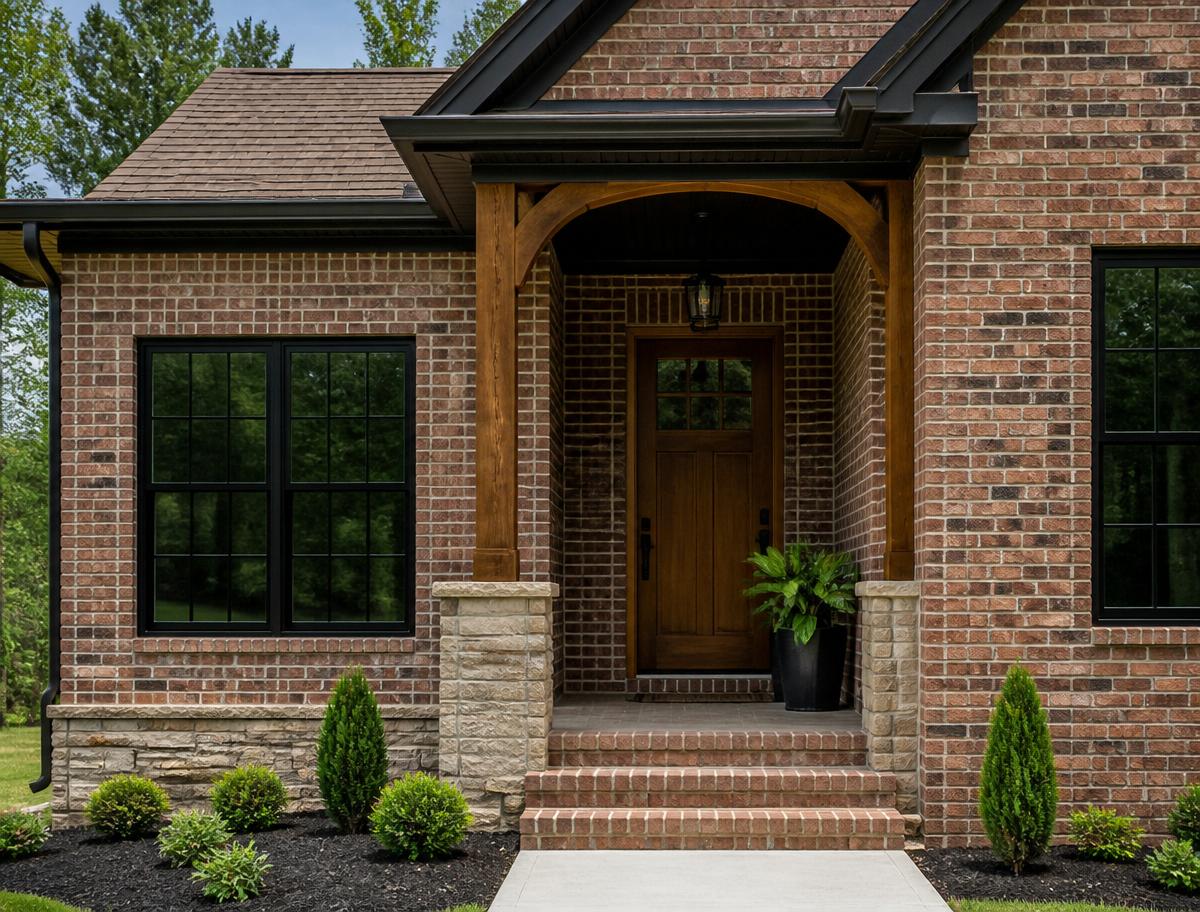 Close-up of an all-brick exterior on an Oak Ridge Homes ranch